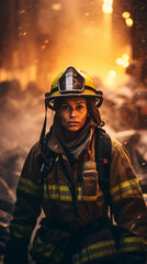 Fototapeta premium Braving the Blaze: Firefighters in Fiery Battle, Generative AI