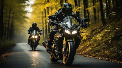 Fototapeta premium motorcycle riders ride together group of friends on road on motorcycle