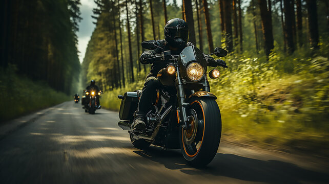 motorcycle riders ride together group of friends on road on motorcycle