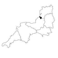 Map of Bristol in South West England province on white background. single County map highlighted by black colour on South West England administrative map.