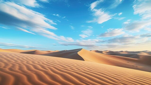 Aerial view on big sand dunes in desert at sunrise