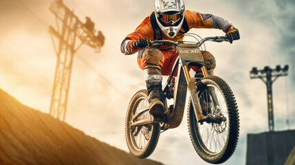 Obraz premium Teenage bmx BMX rider in action at skatepark