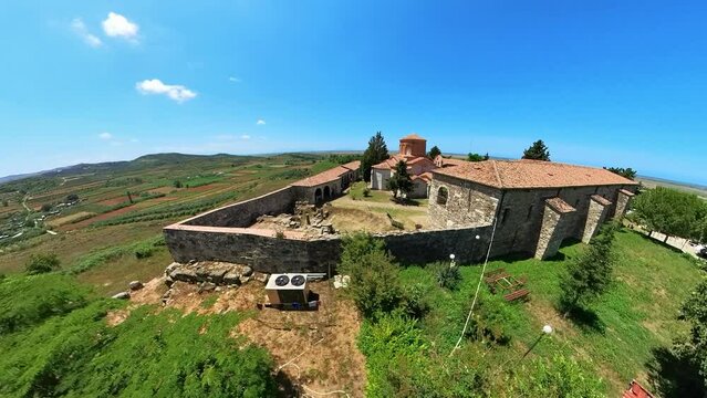 Aerial view of Saint Mary Church and Monastery in Apollonia archaeological site in Albania. Apollonia site was founded in the 6th century BCE by Greek colonists from Corinth Greek for god Apollo.