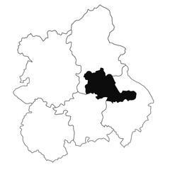 Map of West Midlands in West Midlands England province on white background. single County map highlighted by black colour on West Midlands England administrative map.
