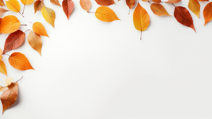 autumn leaves on a white background, copy space, banner