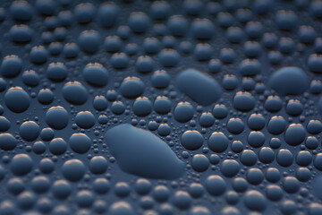 Macro photography of water drops in glass - abstract in blue