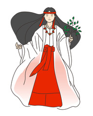 正面を向き榊を手に持つ卑弥呼