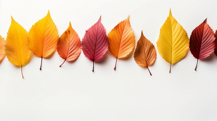 Fototapeta premium colorful autumn leaves on a white background, copy space, banner
