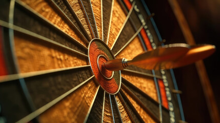 Close-up of DARTS hitting a bullseye target