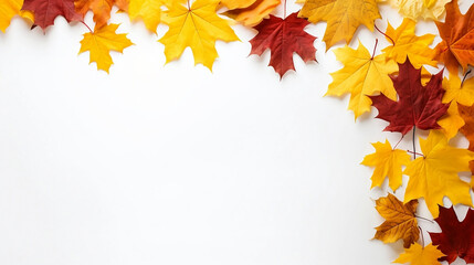 autumn leaves on a white background, copy space, banner
