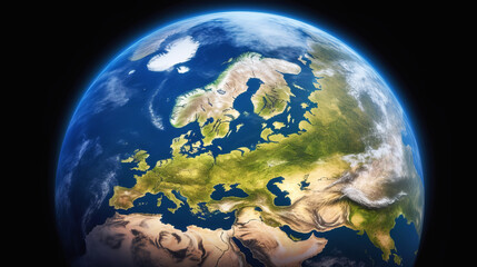 Planet Earth seen from space, focus on Europe, climate change and global warming concept.