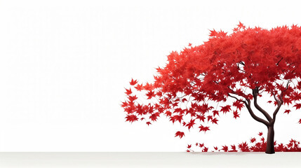 maple tree with colorful foliage autumn leaves on a white background, banner, copy space