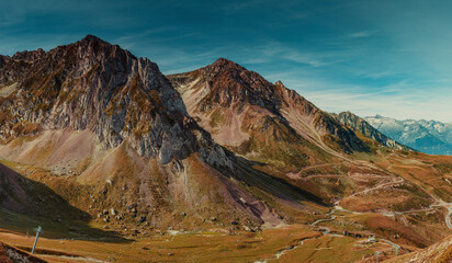 Beautiful landscape with mountain road in Dolomite Alps at autumn