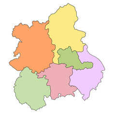  map of West Midlands England is a region of England, with borders of the ceremonial counties and different colour.