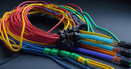 Colorful wire harness and plastic connectors for vehicles, automotive industry and manufacturing