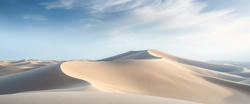 Anamorphic video 4K sunrise over the sand dunes in the desert.