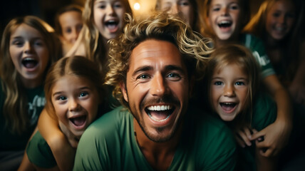 Fototapeta premium portrait of excited football or soccer fans watch the game cheering