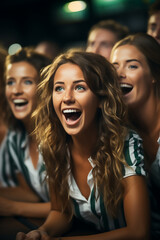 Obraz premium portrait of excited football or soccer fans watch the game cheering
