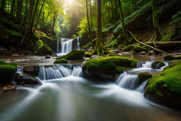 waterfall in the forest generated by AI technology 