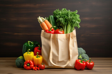 Eco friendly reusable shopping bag filled with vegetables
