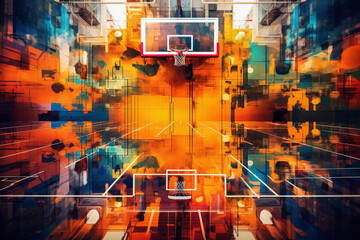 Basketball Hoop Court Hologram Fractal Futuristic City Technology Computer Space