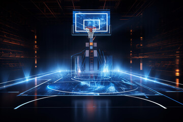 Basketball Court Hologram Lights Futuristic Technology