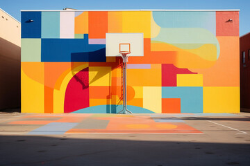 Basketball Court Colorful Mosaic Surreal Fractal Abstract Graffiti Wall - obrazy, fototapety, plakaty