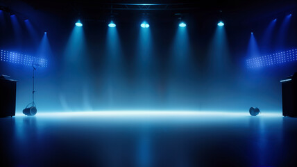 scene, stage light with colored spotlights and smoke - obrazy, fototapety, plakaty