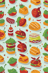 Flavorful Burger Delight, Vector Ingredients Illustration