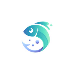 Fish logo design with a combination of fishing hook and water splash