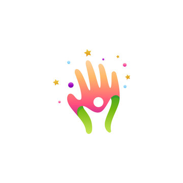 Hand care logo design with colorful child combination