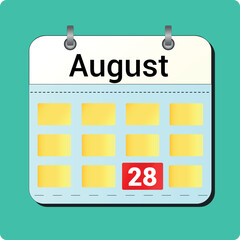 calendar vector drawing, date August 28 on the page