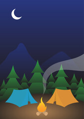 vector illustration of camping in the middle of the forest