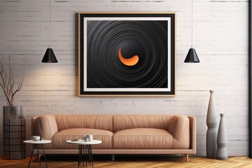 A vibrant abstract piece in a polished black frame sits on the wall, bringing a dash of artistic sophistication to the room. Generative AI