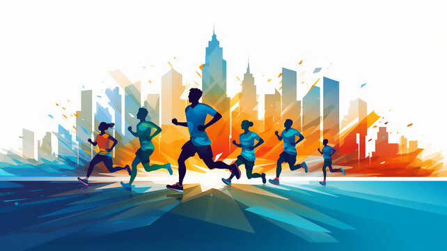World running, jogging and marathon day, sports and healthy living promotion 