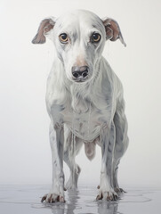 A dog is a friend of a person running joyful cheerful meets the owner