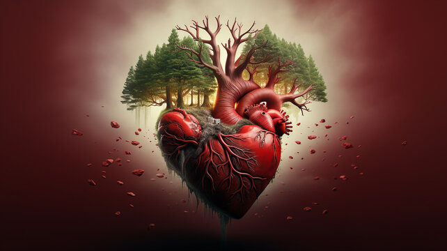Red human heart illustration, healthcare and healthy living