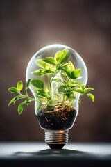 Eco friendly lightbulb with plants green Renewable and sustainable energy