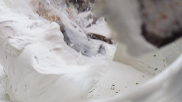 plaster compound mixing it in the bucket , home improvement 4k resolution video