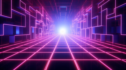 Fototapeta premium Abstrakter Hintergrund Neon Tunnel - mit KI erstellt 
