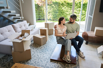 Couple in love spending time together in modern room