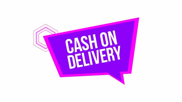 Cash on Delivery text animation on the speech bubble with a purple tone colors. Suitable for promotion, announcement, marketing, advertising.