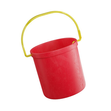 RENDER 3D SECCHIELLO ROSSO CON MANIGLIA GIALLA DA MARE GIOCATTOLO DA SPIAGGIA