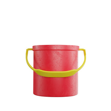 RENDER 3D SECCHIELLO ROSSO CON MANIGLIA GIALLA DA MARE GIOCATTOLO DA SPIAGGIA
