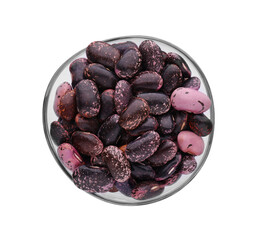 Bowl with dry kidney beans isolated on white, top view