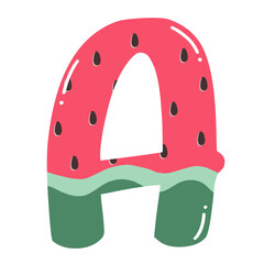 Watermelon vector latin alphabet. Illustration with summer english letters