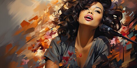 a beautiful woman, soul music singer, impressionist oil painting, generative AI © VALUEINVESTOR