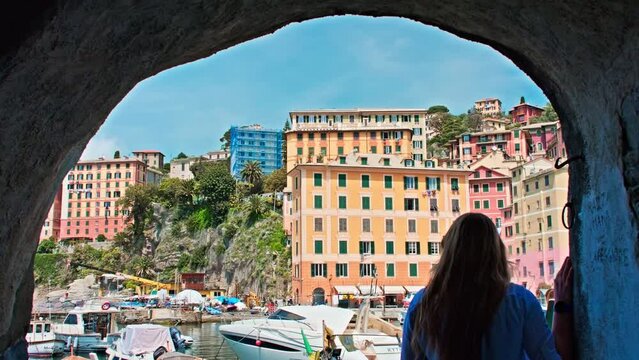Camogli colorful fishing village. Located on the west side of the peninsula of Portofino, on the Golfo Paradiso in the Riviera di Levante, Liguria, Italy
