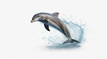 Dolphin jumping out of water, dolphin isolated on white background, dolphin jumping isolated on white.