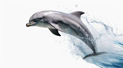 Obraz premium Dolphin jumping out of water, dolphin isolated on white background, dolphin jumping isolated on white.